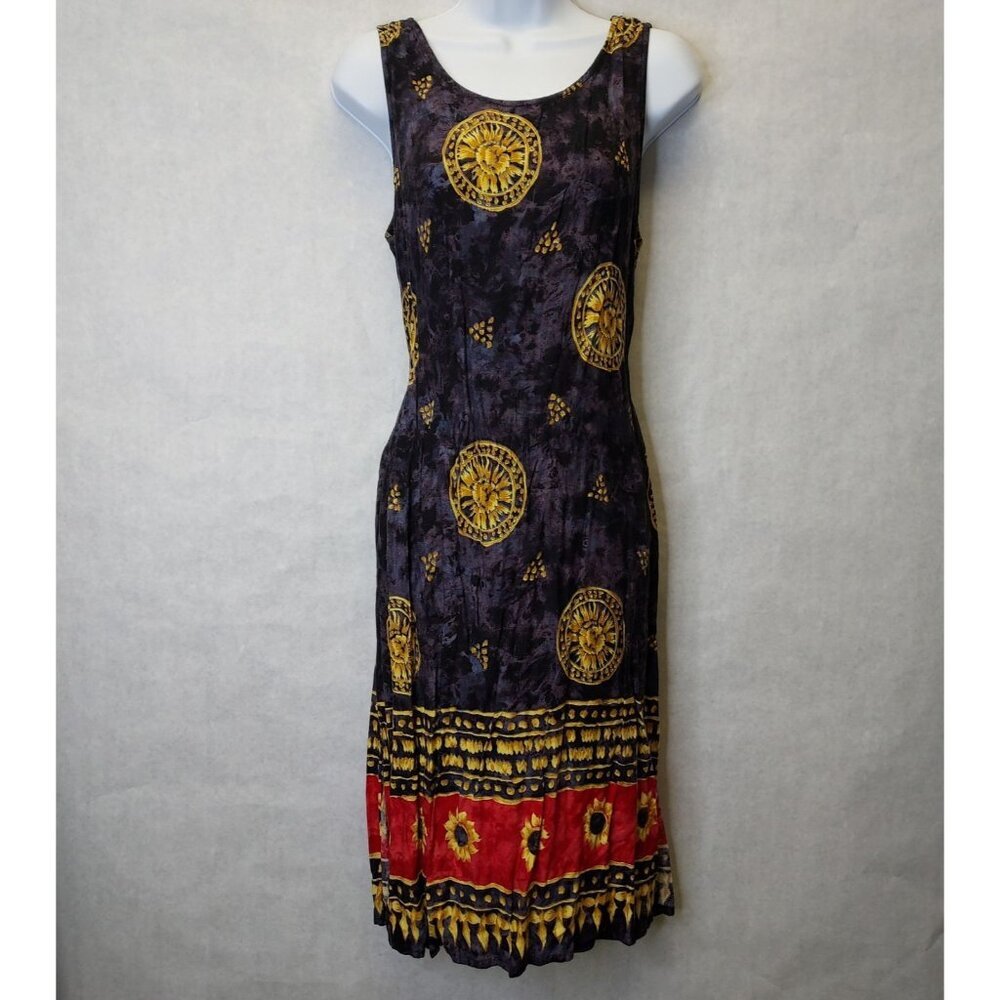 Tiasa Sundress Women's L Batik Sleeveless Mini Dress Back Tie Hippie Boho Resort